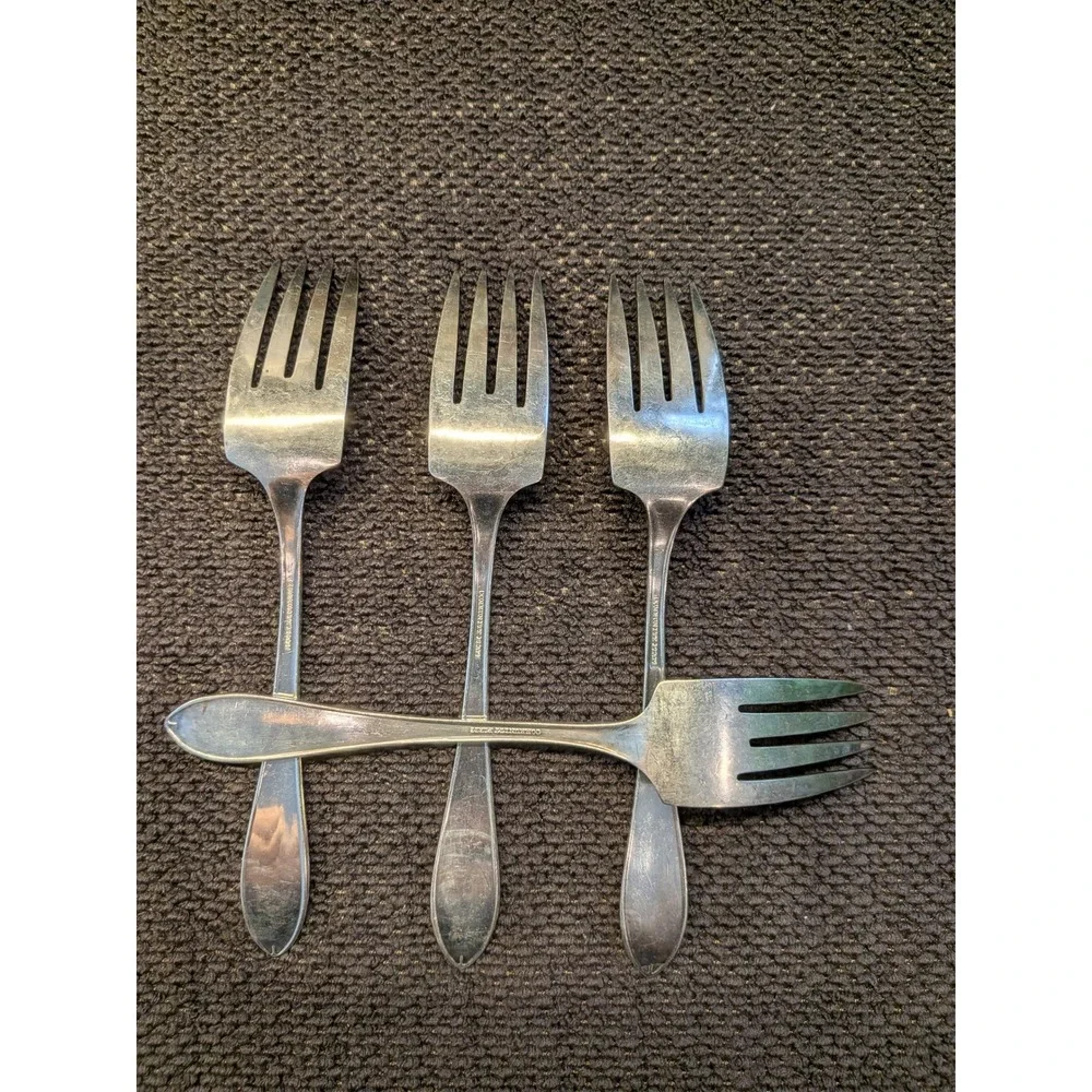 Vintage 4pc Oneida Patrician Salad Forks Silver Plate Edwardian Flatware